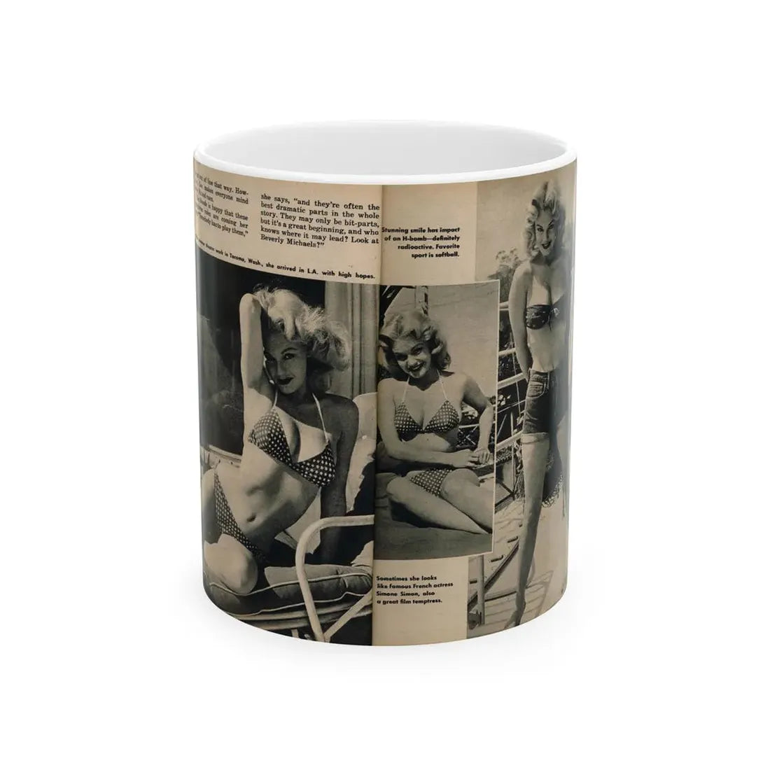 Lee Wilson #15 - Pages 1 & 2 of 4 Featuring, Lee+3 B&W Photos & Captions from PICTURE SCOPE Digest Mag. November '55 (Vintage Female Icon) White Coffee Mug 11oz - Go Mug Yourself