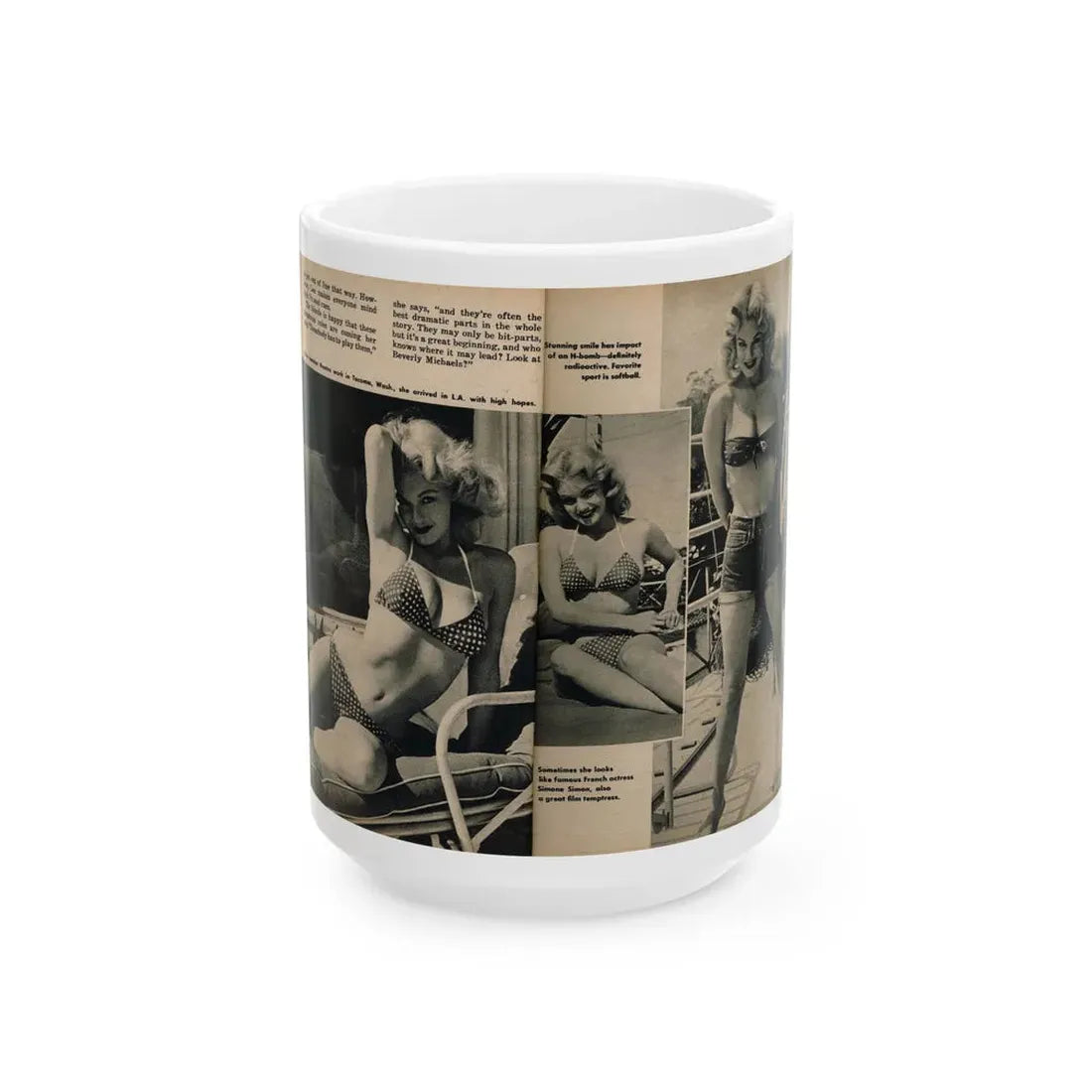 Lee Wilson #15 - Pages 1 & 2 of 4 Featuring, Lee+3 B&W Photos & Captions from PICTURE SCOPE Digest Mag. November '55 (Vintage Female Icon) White Coffee Mug 15oz - Go Mug Yourself