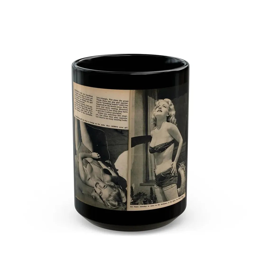 Lee Wilson #16 - Pages 2 & 3 of 4 Featuring, Lee+2 B&W Photos & Captions from PICTURE SCOPE Digest Mag. November '55 (Vintage Female Icon) Black Coffee Mug 15oz - Go Mug Yourself