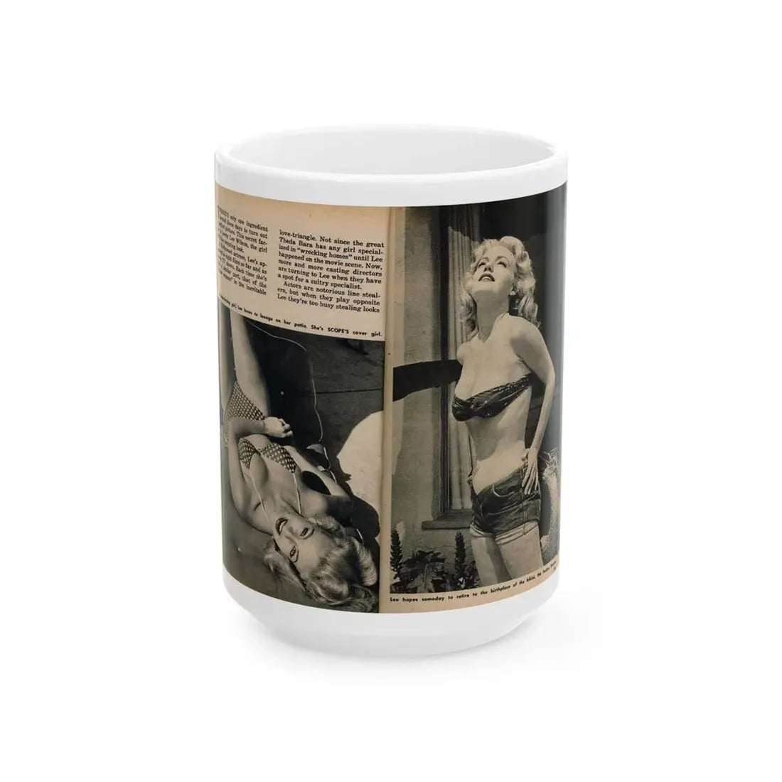 Lee Wilson #16 - Pages 2 & 3 of 4 Featuring, Lee+2 B&W Photos & Captions from PICTURE SCOPE Digest Mag. November '55 (Vintage Female Icon) White Coffee Mug 15oz - Go Mug Yourself