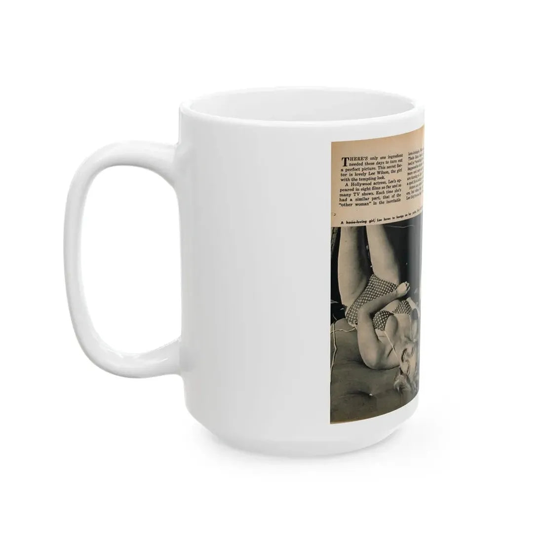 Lee Wilson #16 - Pages 2 & 3 of 4 Featuring, Lee+2 B&W Photos & Captions from PICTURE SCOPE Digest Mag. November '55 (Vintage Female Icon) White Coffee Mug - Go Mug Yourself