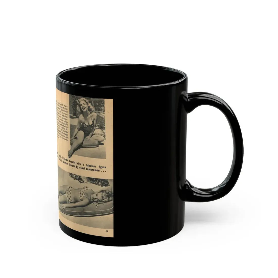 Lee Wilson #21 - Pages 1 & 2 of 5 Featuring, Lee+3 B&W Photos, Brief Article & Caption from EYE Digest Mag. Nov. '54 (Vintage Female Icon) Black Coffee Mug - Go Mug Yourself