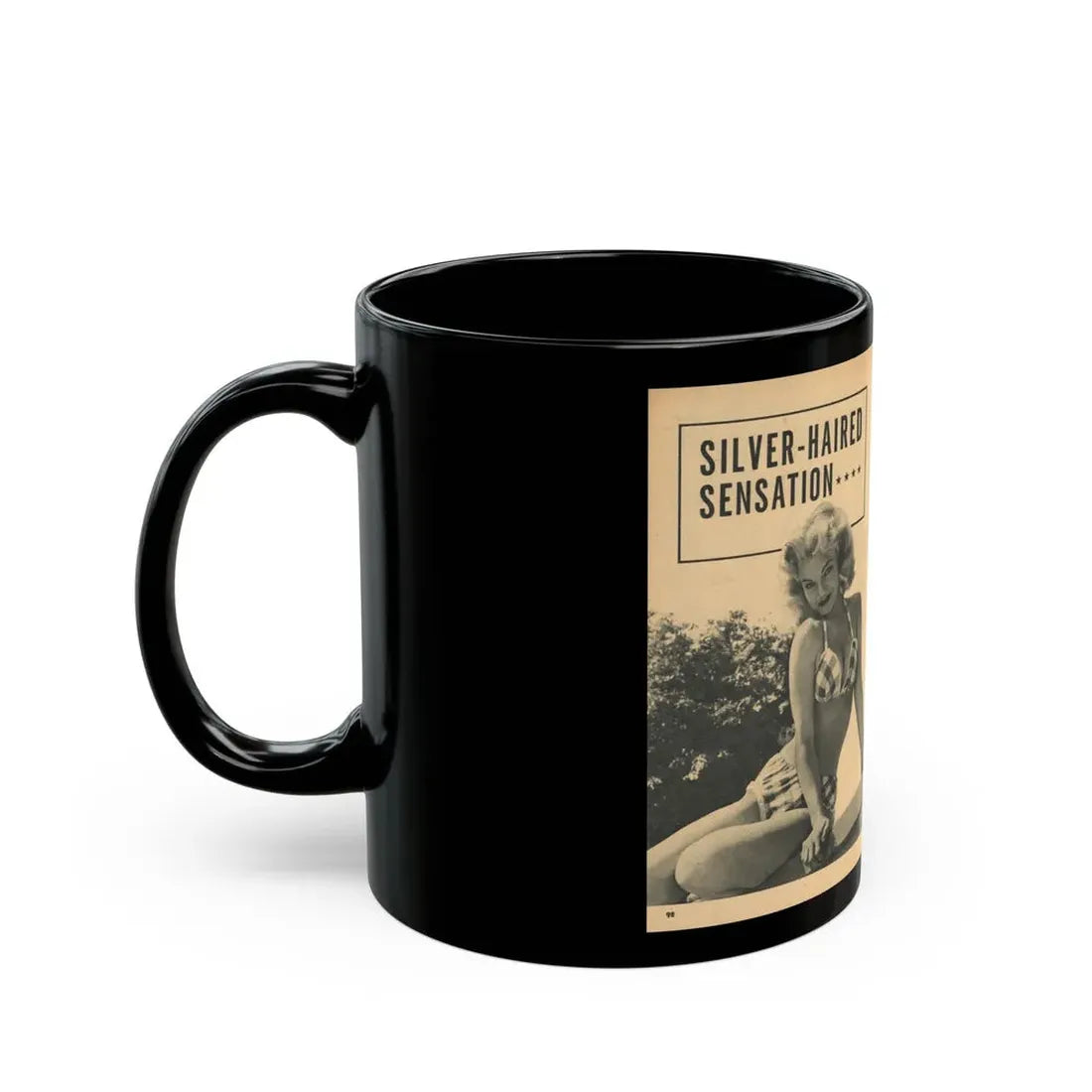 Lee Wilson #21 - Pages 1 & 2 of 5 Featuring, Lee+3 B&W Photos, Brief Article & Caption from EYE Digest Mag. Nov. '54 (Vintage Female Icon) Black Coffee Mug - Go Mug Yourself