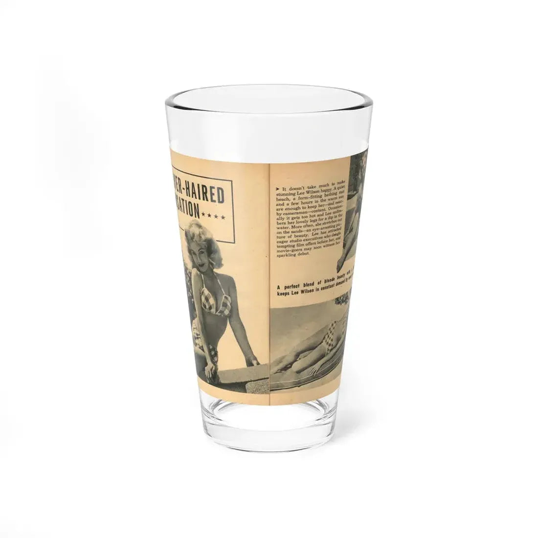 Lee Wilson #21 - Pages 1 & 2 of 5 Featuring, Lee+3 B&W Photos, Brief Article & Caption from EYE Digest Mag. Nov. '54 (Vintage Female Icon) Pint Glass 16oz 16oz - Go Mug Yourself