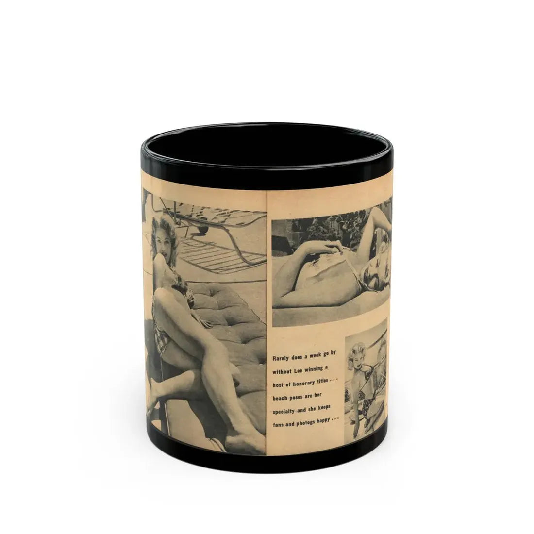 Lee Wilson #22 - Pages 3 & 4 of 5 Featuring, Lee+3 B&W Photos & Caption from EYE Digest Mag. Nov. '54 (Vintage Female Icon) Black Coffee Mug 11oz - Go Mug Yourself
