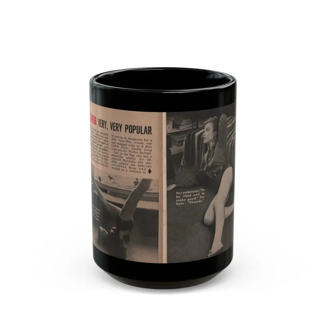 Leslie Parrish #153 - People Pocket Mag. 5-4-55 - 2 B&W Photos, 1 Caption & Article (Vintage Female Icon) Black Coffee Mug 15oz - Go Mug Yourself