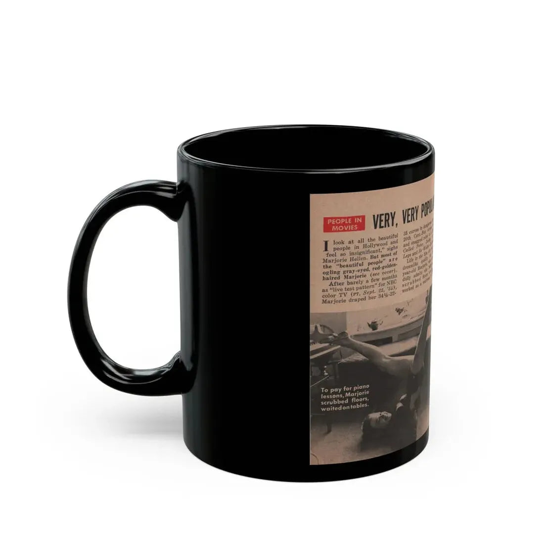Leslie Parrish #153 - People Pocket Mag. 5-4-55 - 2 B&W Photos, 1 Caption & Article (Vintage Female Icon) Black Coffee Mug - Go Mug Yourself