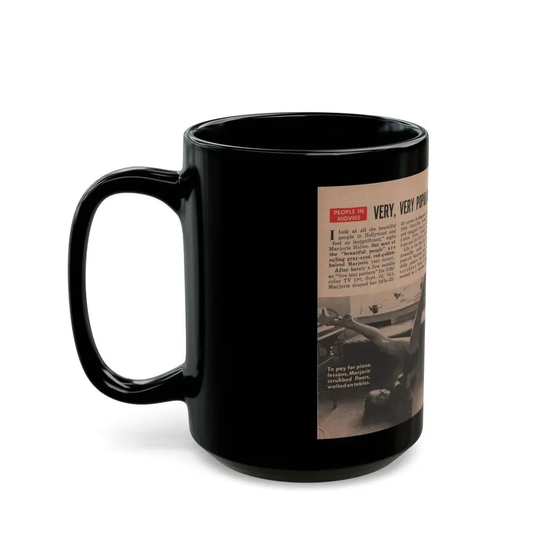 Leslie Parrish #153 - People Pocket Mag. 5-4-55 - 2 B&W Photos, 1 Caption & Article (Vintage Female Icon) Black Coffee Mug - Go Mug Yourself
