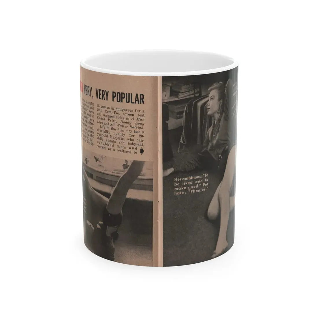 Leslie Parrish #153 - People Pocket Mag. 5-4-55 - 2 B&W Photos, 1 Caption & Article (Vintage Female Icon) White Coffee Mug 11oz - Go Mug Yourself