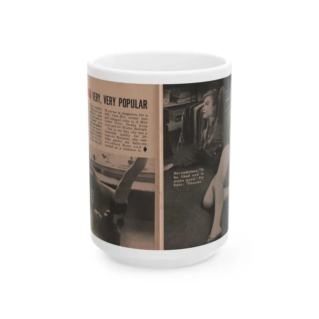 Leslie Parrish #153 - People Pocket Mag. 5-4-55 - 2 B&W Photos, 1 Caption & Article (Vintage Female Icon) White Coffee Mug 15oz - Go Mug Yourself