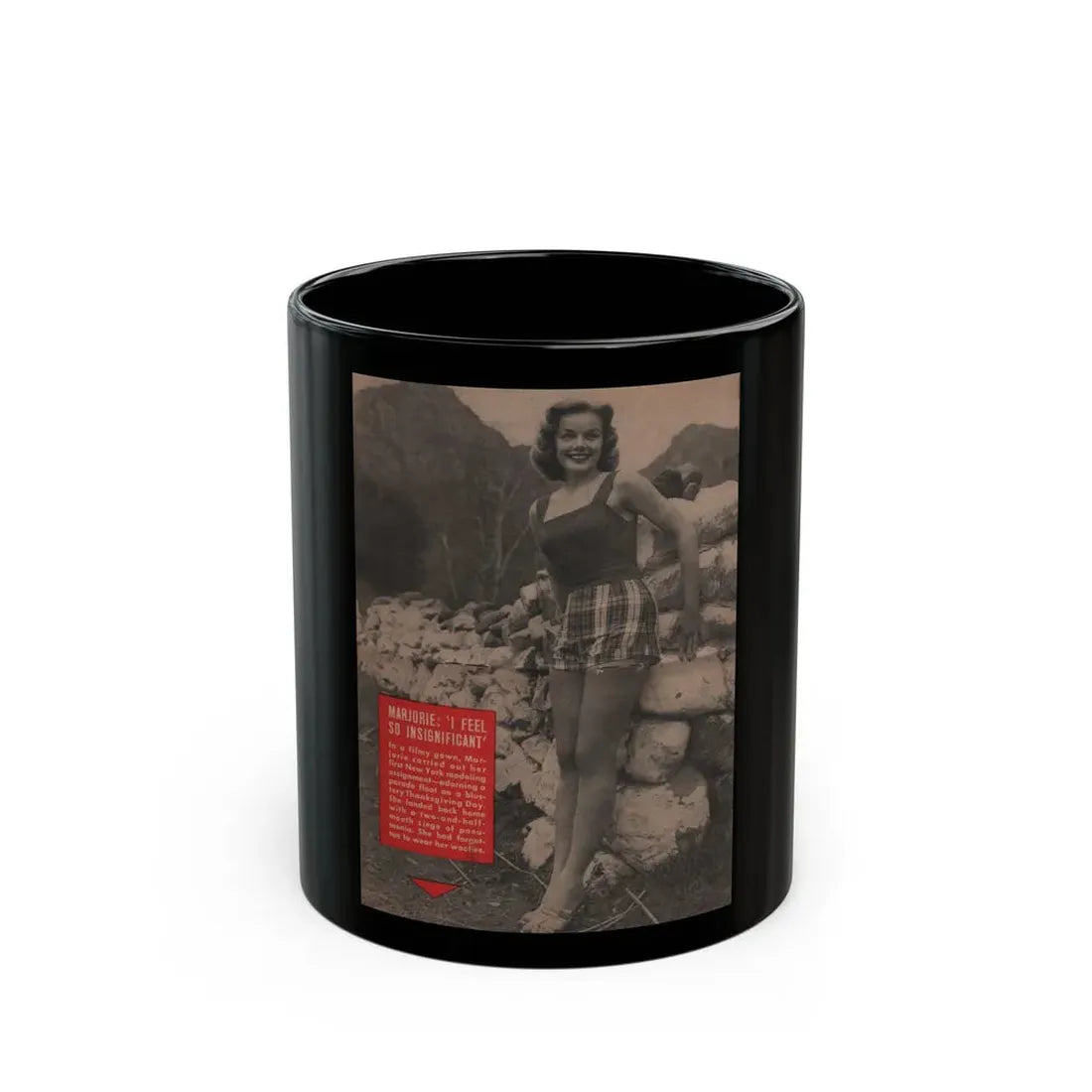 Leslie Parrish #154 - People Pocket Mag. 5-4-55 - 1 B&W Photo & Caption (Vintage Female Icon) Black Coffee Mug 11oz - Go Mug Yourself