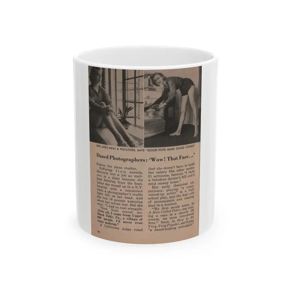 Leslie Parrish #155 - People Pocket Mag. 5-4-55 - 2 B&W Photos & Article Ending (Vintage Female Icon) White Coffee Mug 11oz - Go Mug Yourself
