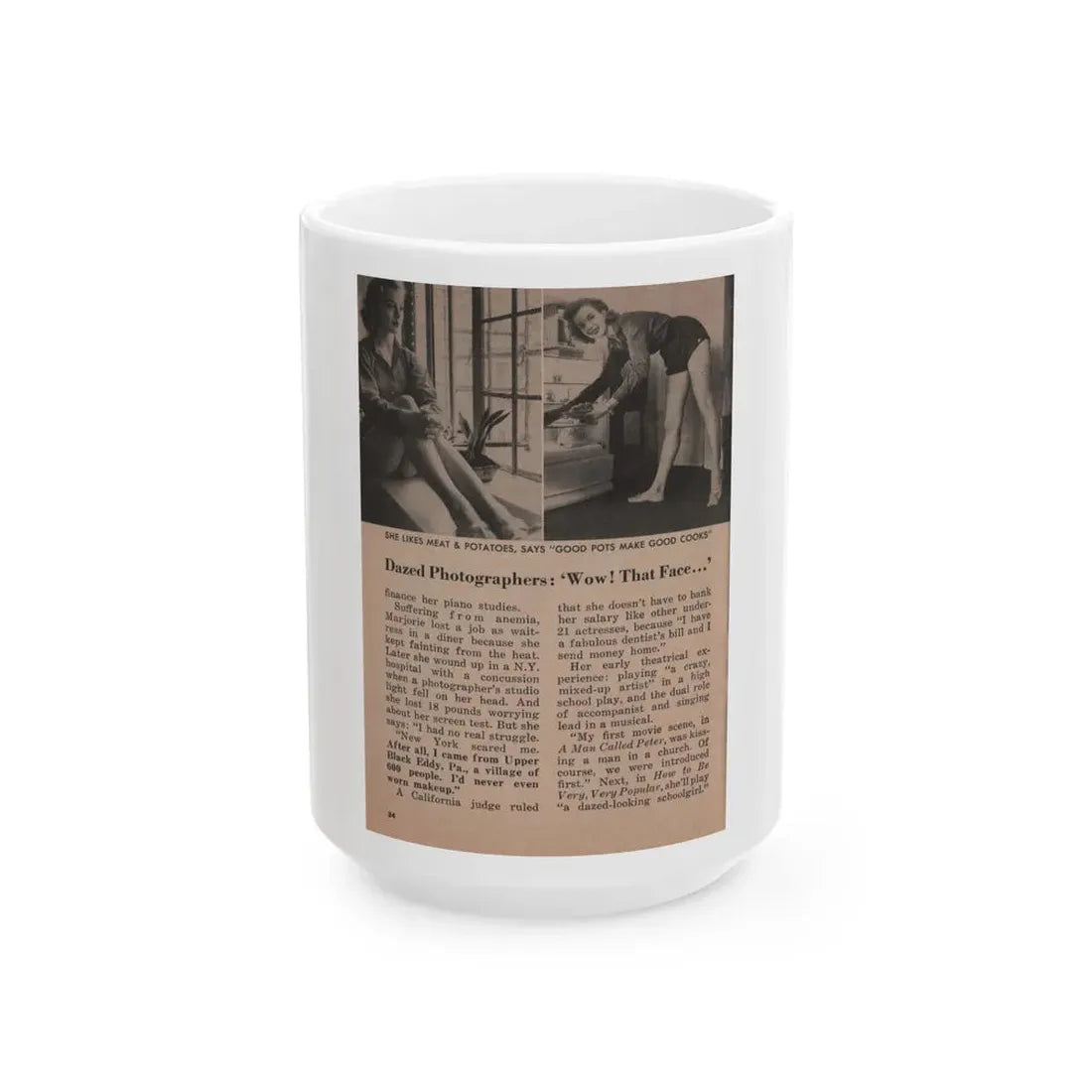 Leslie Parrish #155 - People Pocket Mag. 5-4-55 - 2 B&W Photos & Article Ending (Vintage Female Icon) White Coffee Mug 15oz - Go Mug Yourself