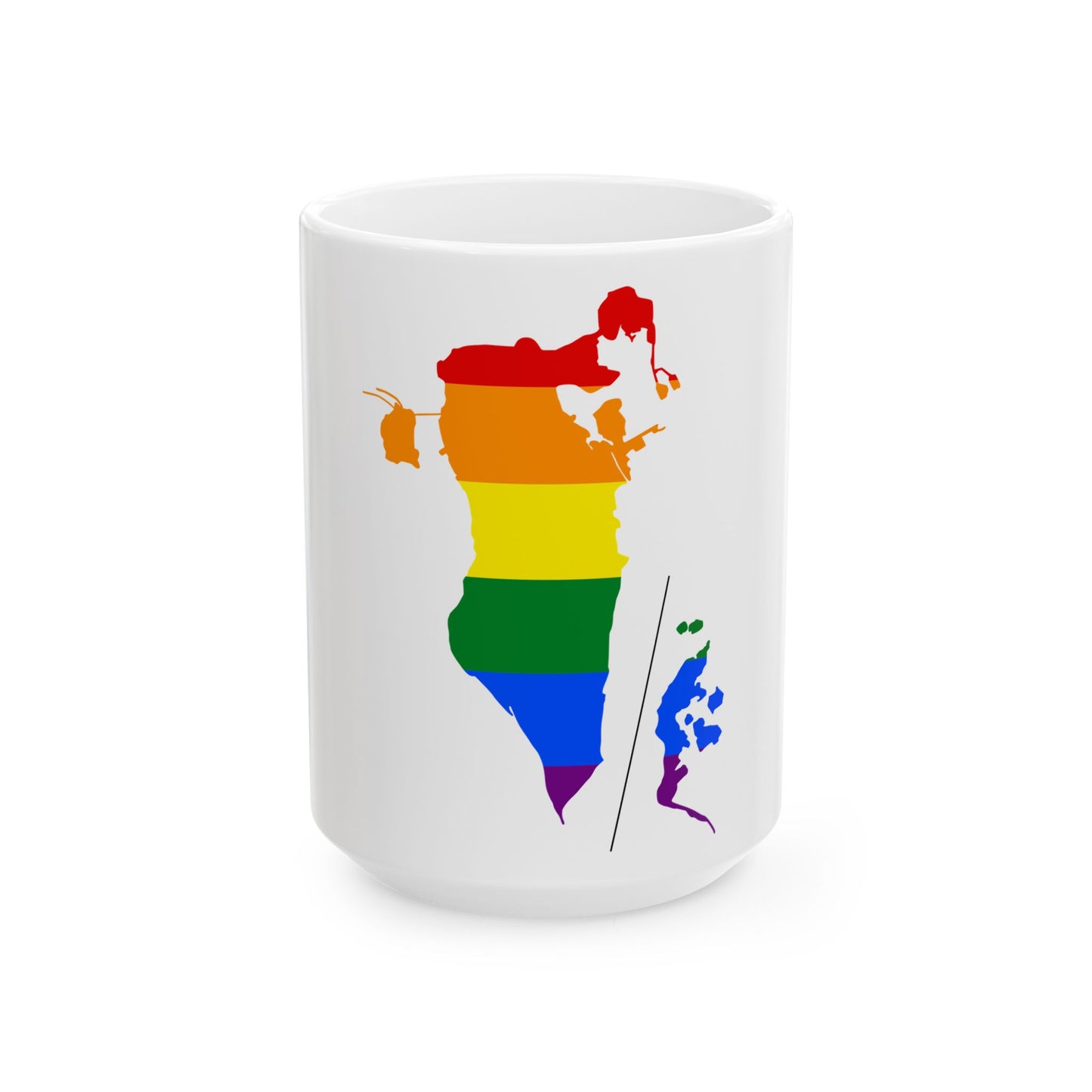 LGBT flag map of Bahrain (Bahrain) White Coffee Mug-15oz-Go Mug Yourself
