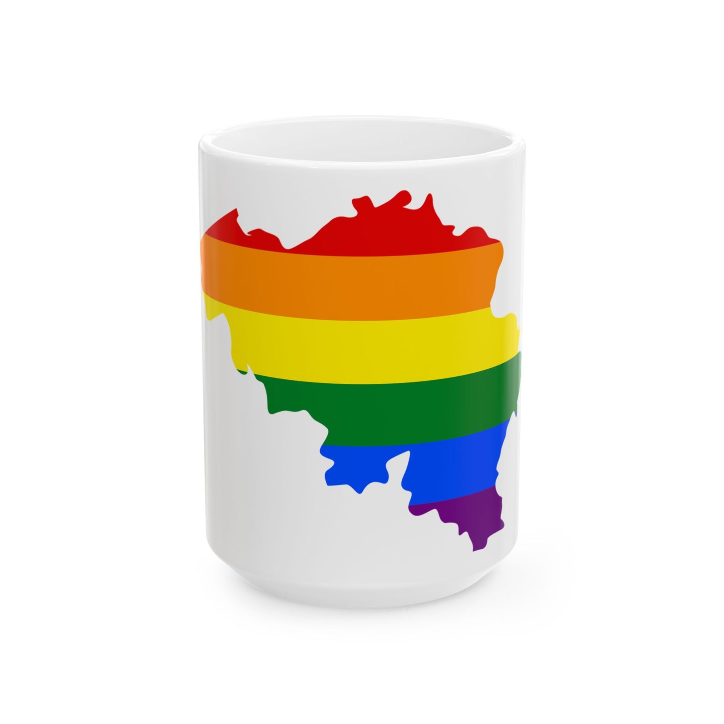 LGBT flag map of Belgium (Belgium) White Coffee Mug-15oz-Go Mug Yourself