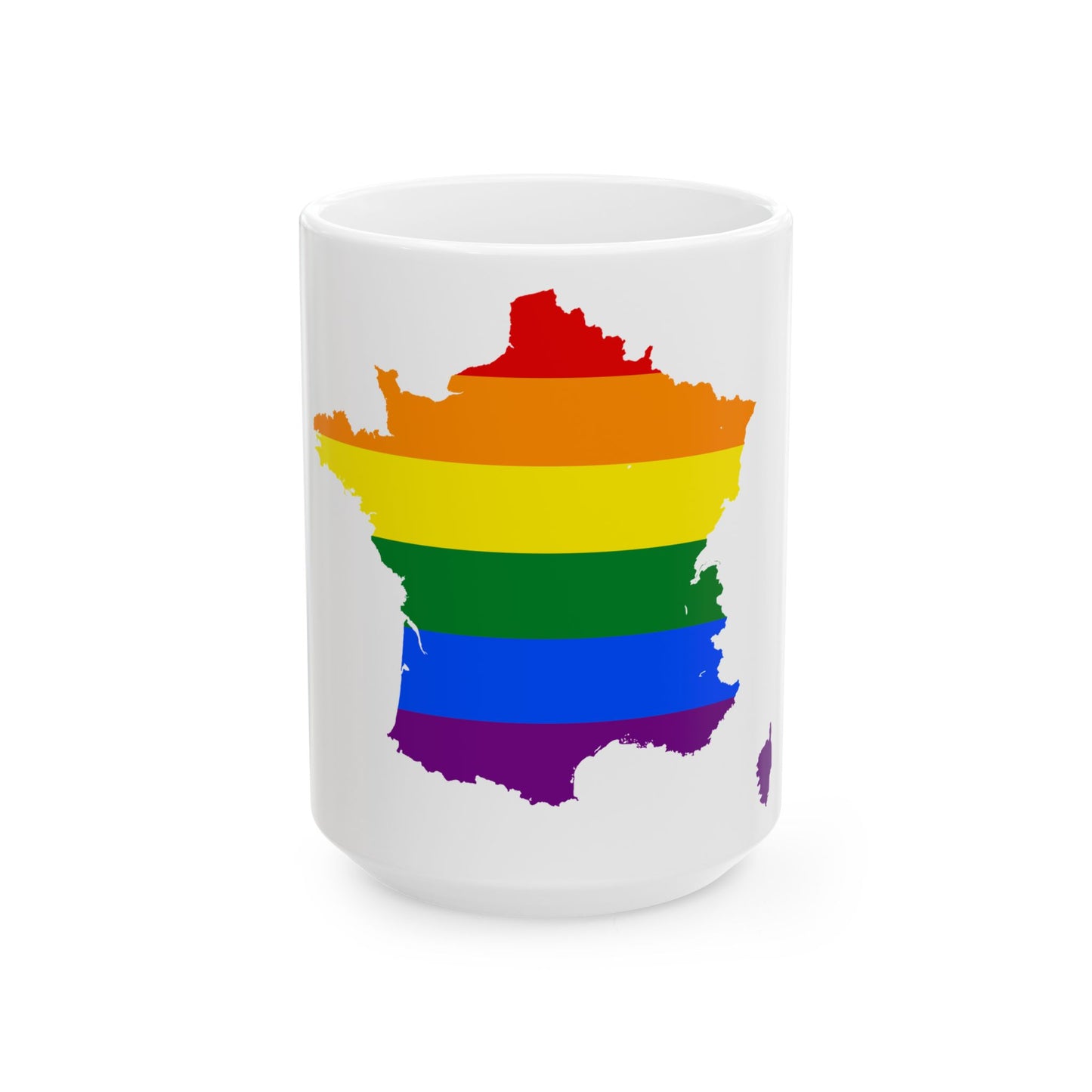 LGBT flag map of France (France) White Coffee Mug-15oz-Go Mug Yourself