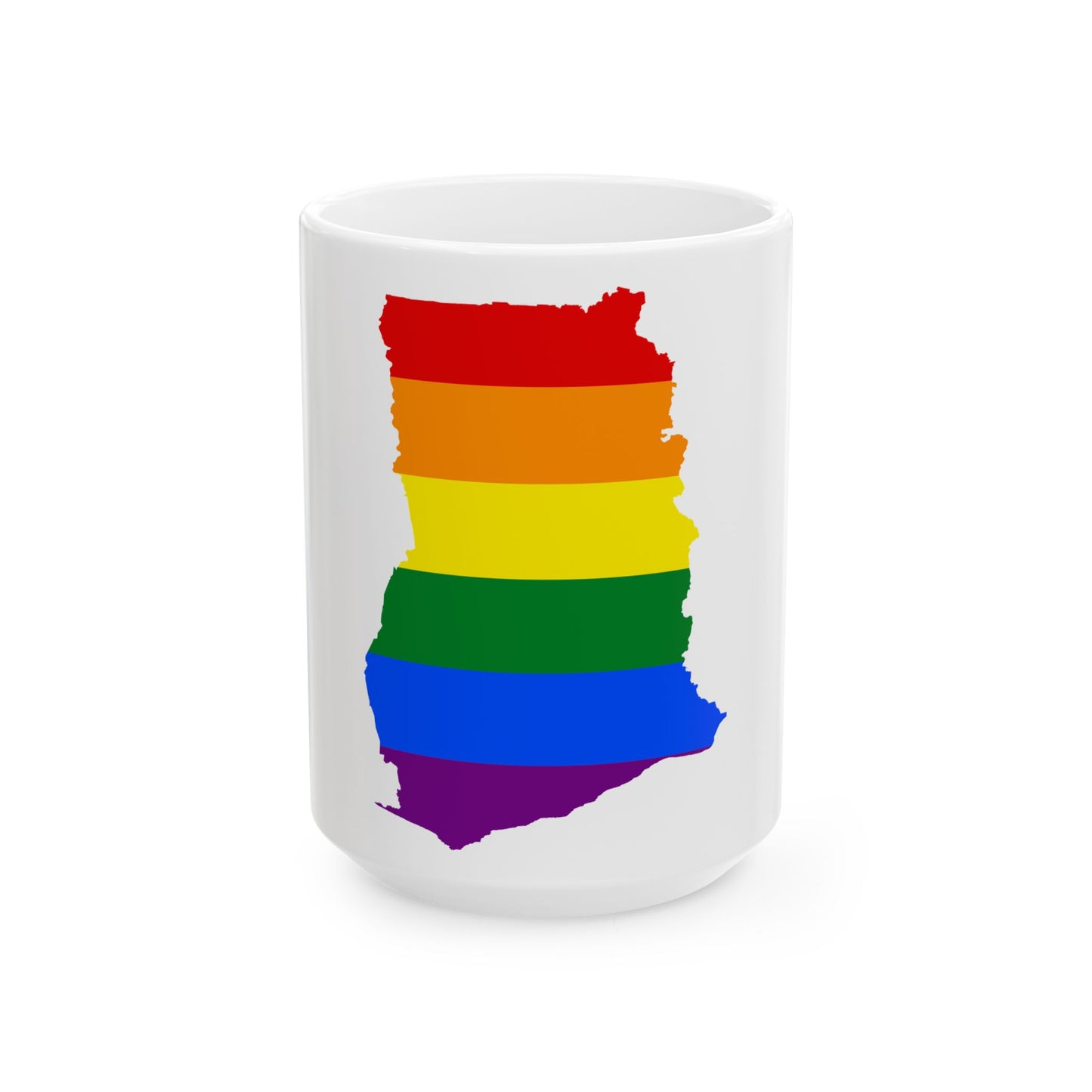 LGBT flag map of Ghana (Ghana) White Coffee Mug-15oz-Go Mug Yourself