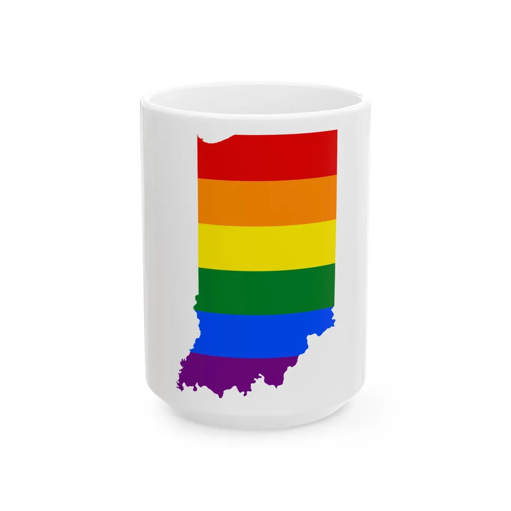 LGBT flag map of Indiana (United States) White Coffee Mug 15oz - Go Mug Yourself