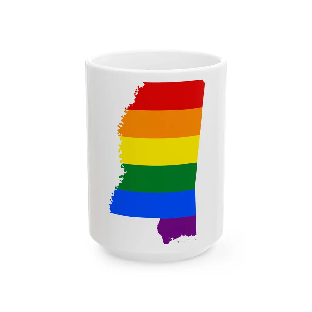 LGBT flag map of Mississippi (United States) White Coffee Mug 15oz - Go Mug Yourself