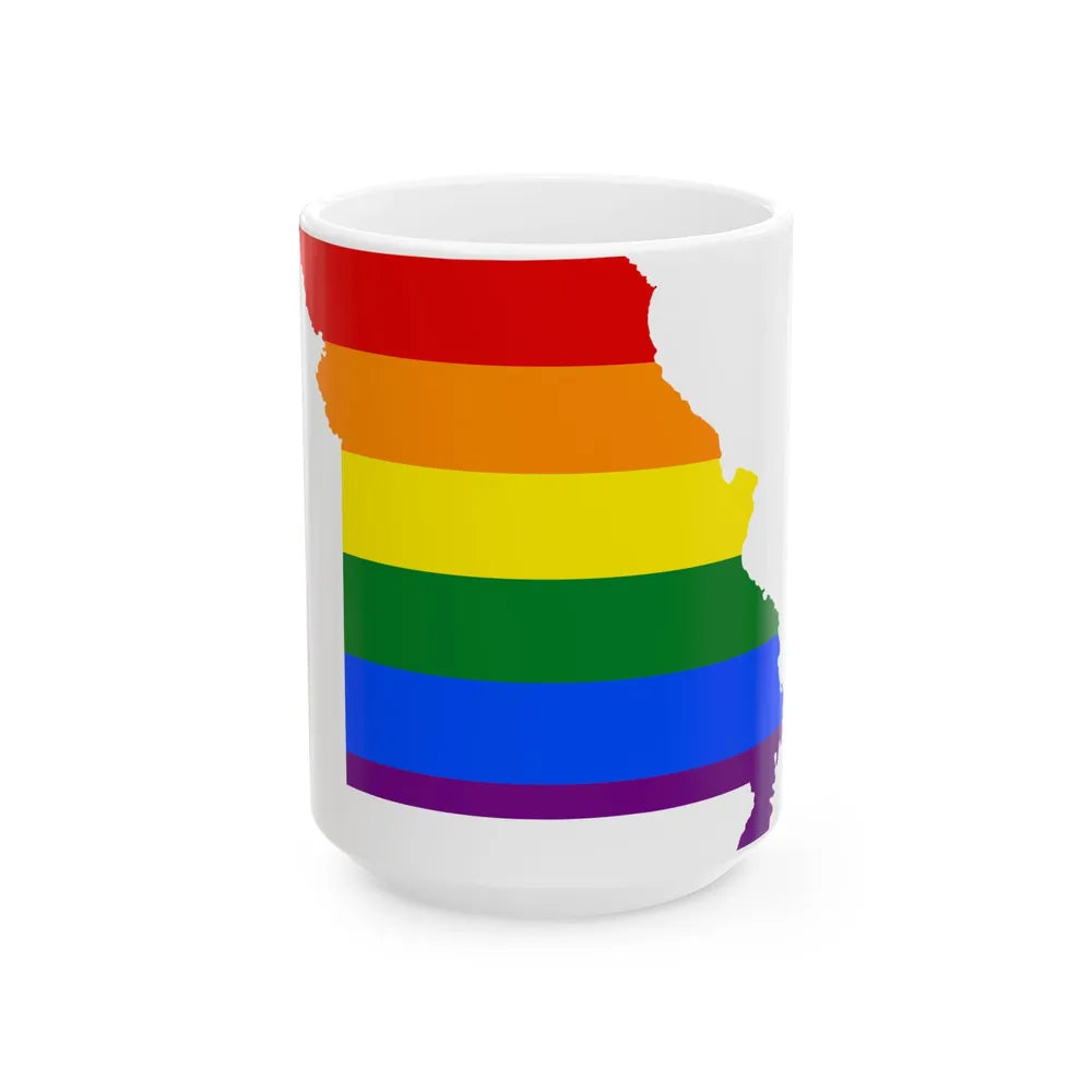 LGBT flag map of Missouri (United States) White Coffee Mug 15oz - Go Mug Yourself