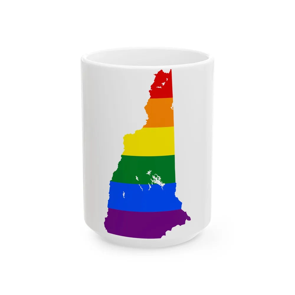 LGBT flag map of New Hampshire (United States) White Coffee Mug 15oz - Go Mug Yourself