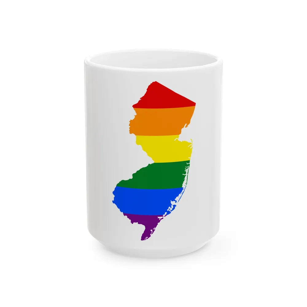LGBT flag map of New Jersey (United States) White Coffee Mug 15oz - Go Mug Yourself