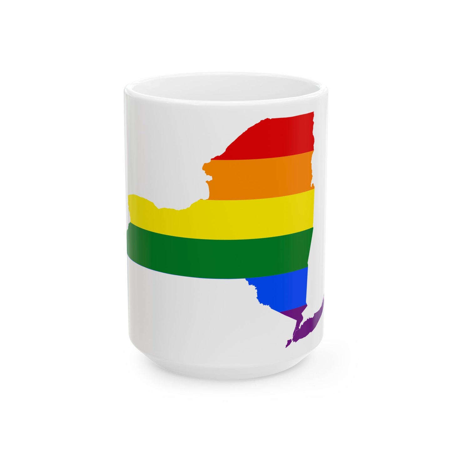 LGBT flag map of New York (United States) White Coffee Mug-15oz-Go Mug Yourself