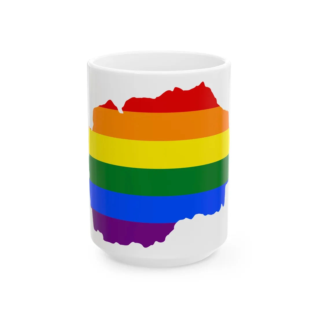 LGBT flag map of North Macedonia (North Macedonia) White Coffee Mug 15oz - Go Mug Yourself