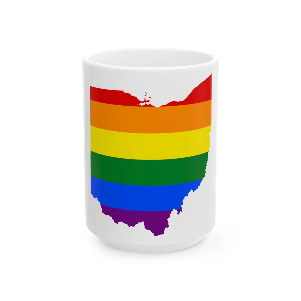 LGBT flag map of Ohio (United States) White Coffee Mug 15oz - Go Mug Yourself