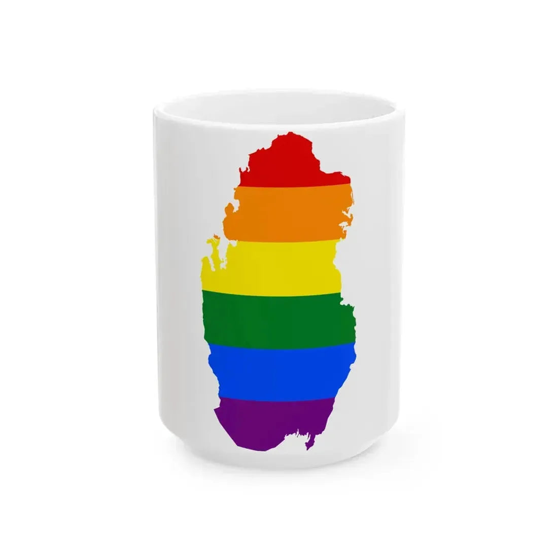 LGBT flag map of Qatar (Qatar) White Coffee Mug 15oz - Go Mug Yourself