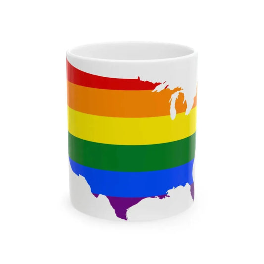 LGBT flag map of the United States of America (United States) White Coffee Mug 11oz - Go Mug Yourself