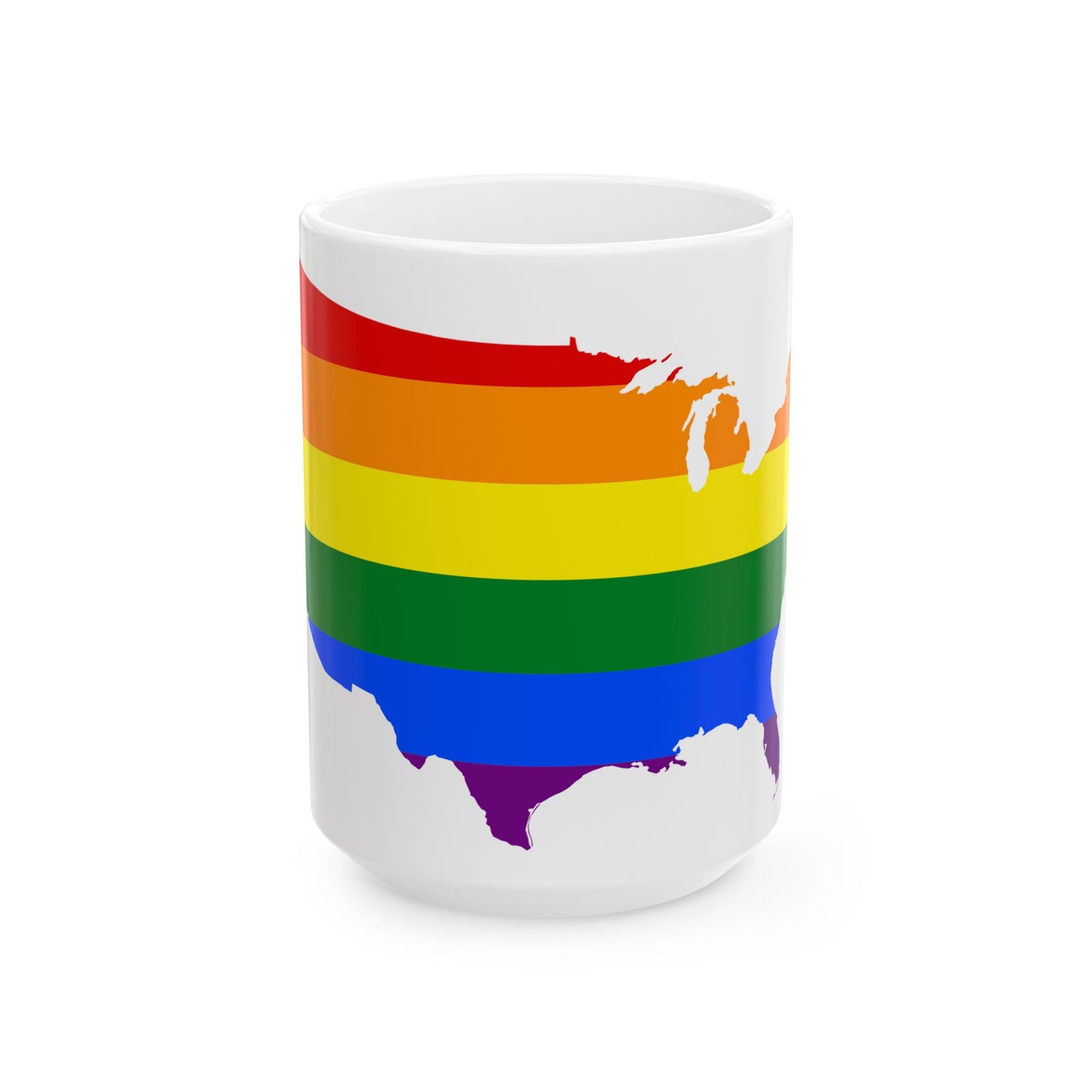 LGBT flag map of the United States of America (United States) White Coffee Mug-15oz-Go Mug Yourself