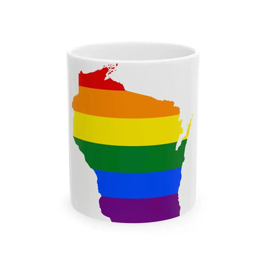 LGBT flag map of Wisconsin (United States) White Coffee Mug 11oz - Go Mug Yourself