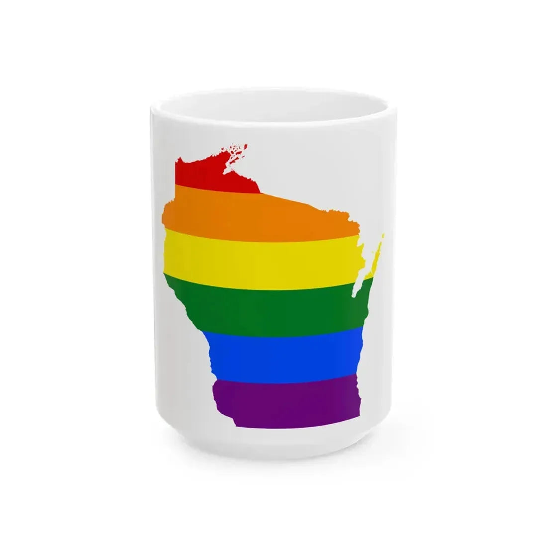 LGBT flag map of Wisconsin (United States) White Coffee Mug 15oz - Go Mug Yourself