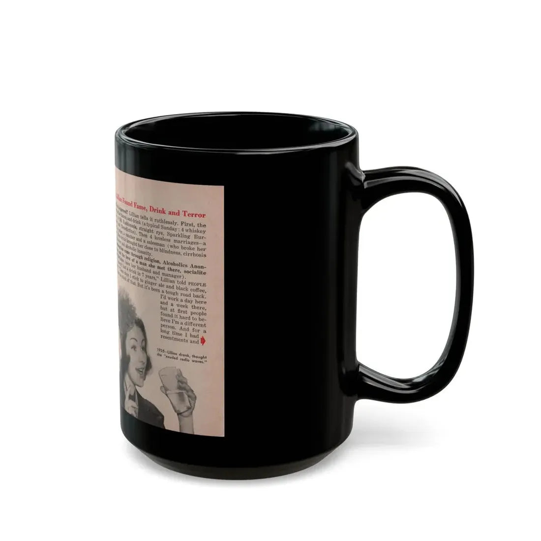 Lillian Roth #40 - People Pocket Mag. 6-16-54 - 2 B&W Photos & Article Continued (Vintage Female Icon) Black Coffee Mug - Go Mug Yourself