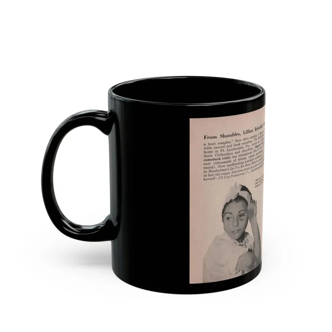 Lillian Roth #41 - People Pocket Mag. 6-16-54 - 2 B&W Photos & Article Continued (Vintage Female Icon) Black Coffee Mug - Go Mug Yourself