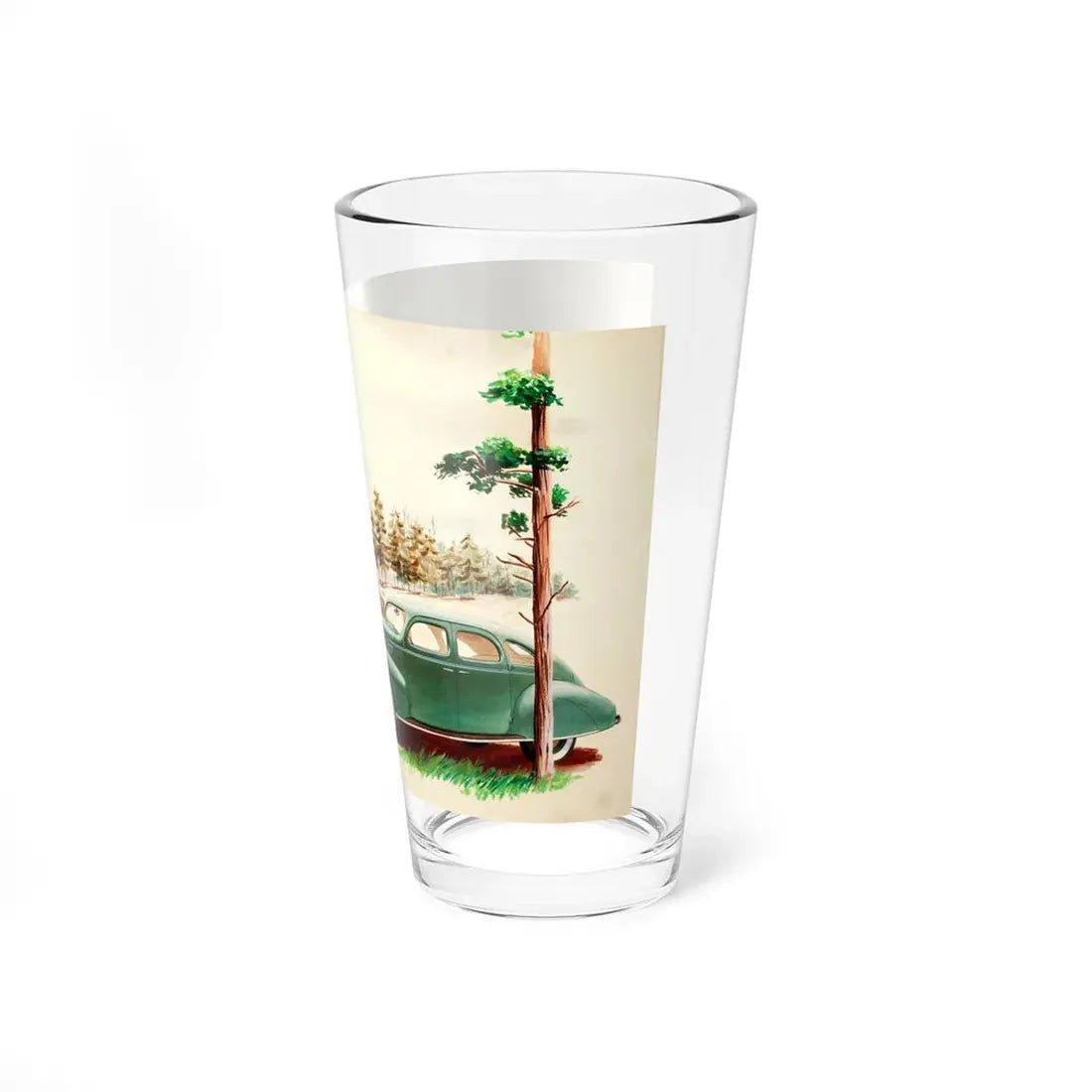 Lincoln Motors 1938 Zephyr V-12 Four Door Sedan ad illustration, c. 1938 - Pint Glass 16oz - Go Mug Yourself