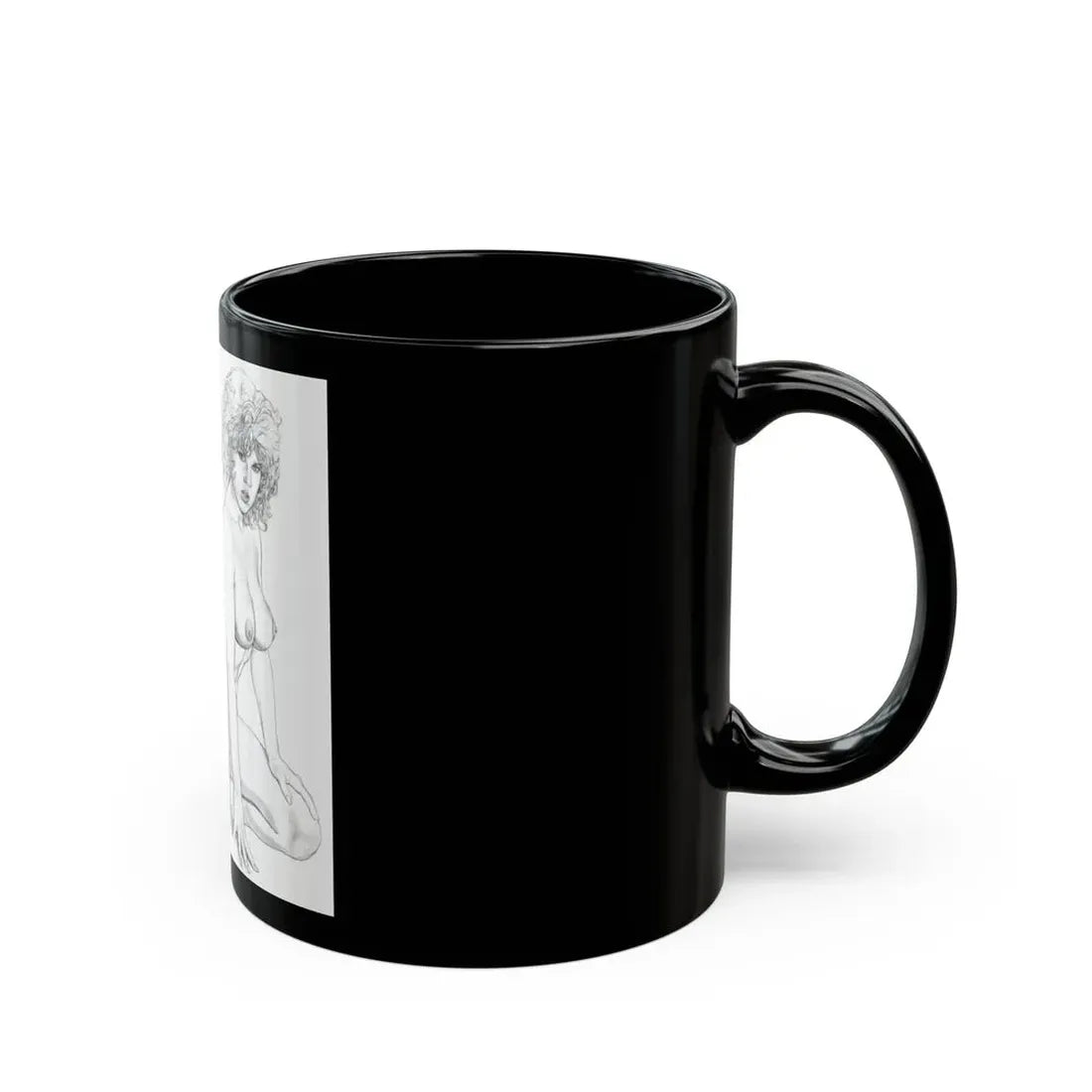 Linda Blair #171 - Nude Pencil Drawing (Vintage Female Icon) Black Coffee Mug - Go Mug Yourself