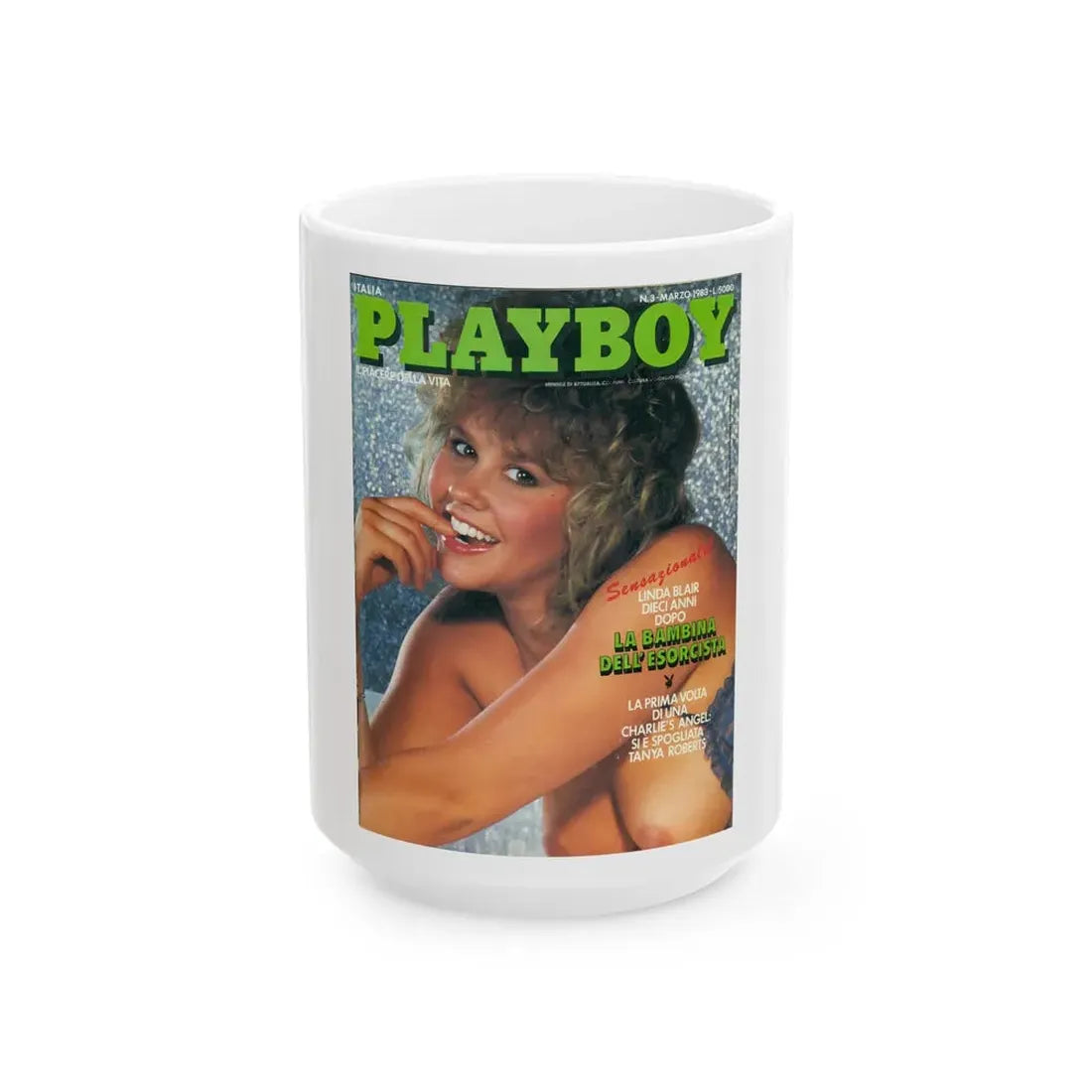 Linda Blair #211 - Italian Playboy Mag. '83 (Vintage Female Icon) White Coffee Mug 15oz - Go Mug Yourself