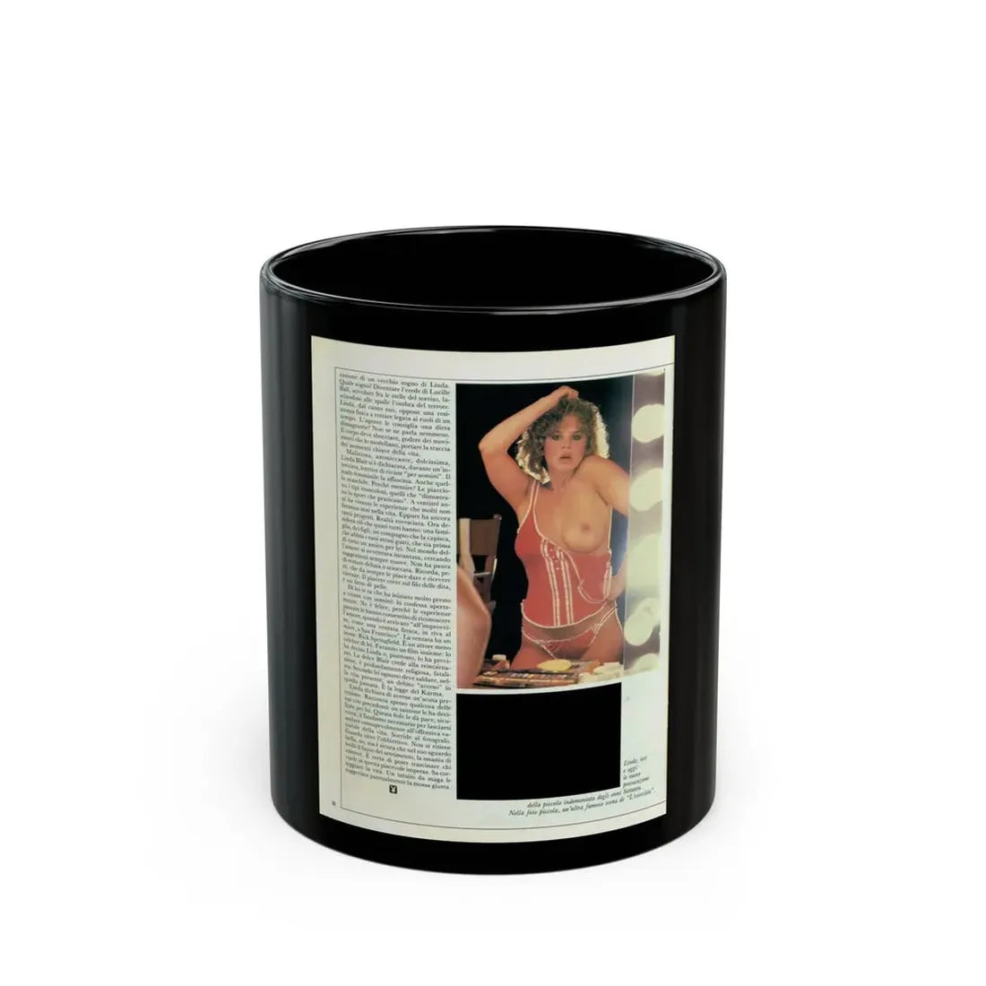 Linda Blair #221 - Partially Topless (Vintage Female Icon) Black Coffee Mug 11oz - Go Mug Yourself