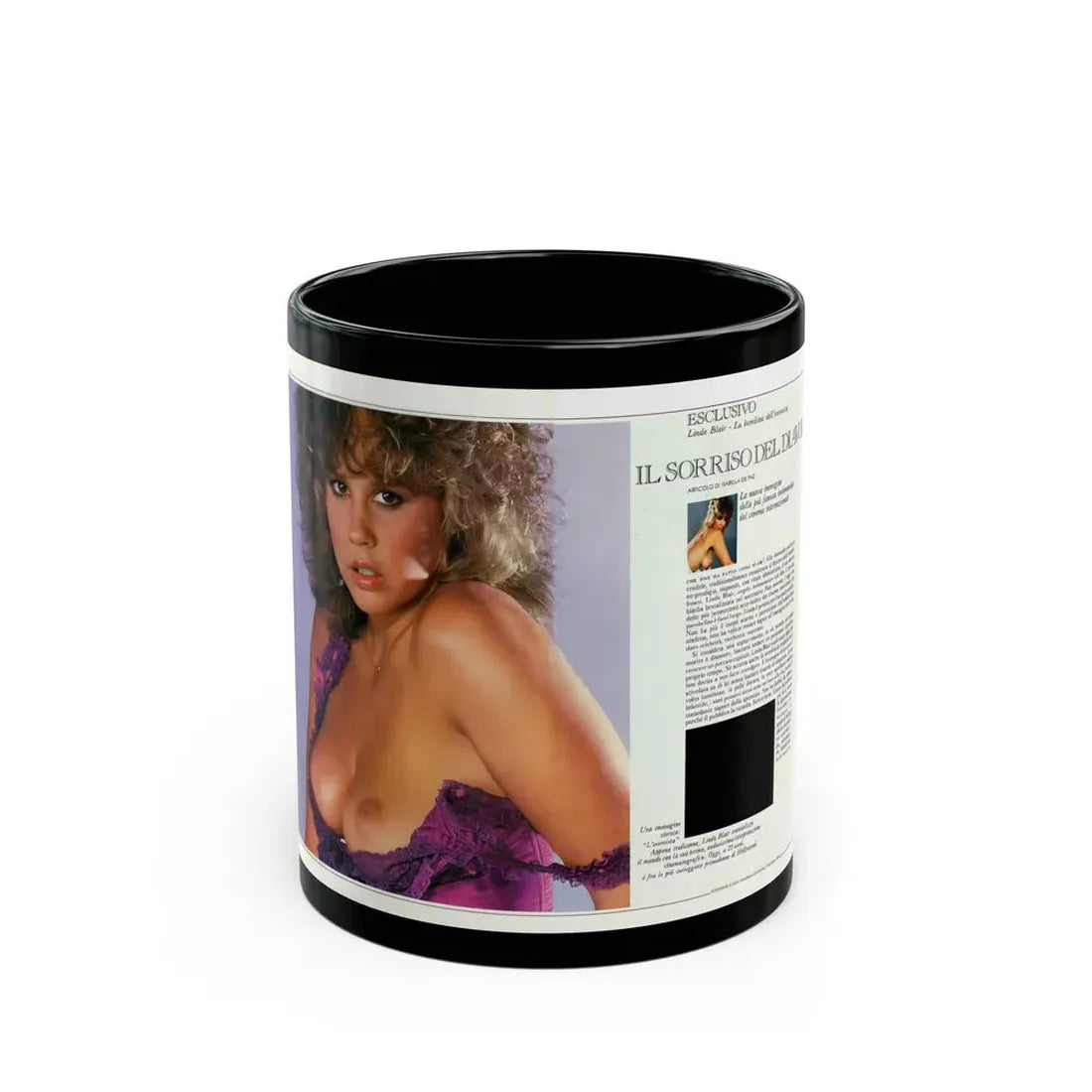 Linda Blair #227 - Partially Topless 1 (Vintage Female Icon) Black Coffee Mug 11oz - Go Mug Yourself