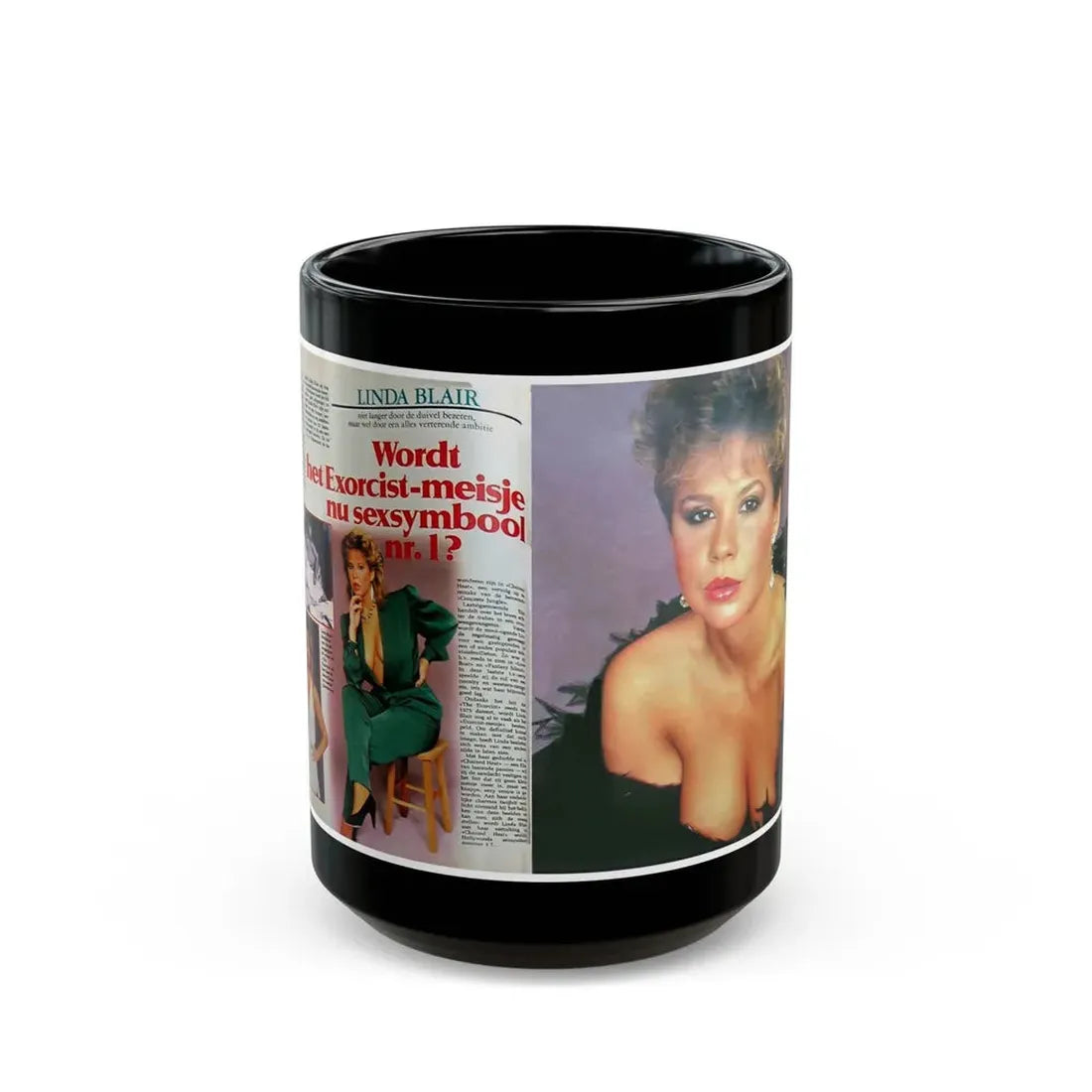 Linda Blair #272 - Kwik Mag. Spread (Vintage Female Icon) Black Coffee Mug 15oz - Go Mug Yourself
