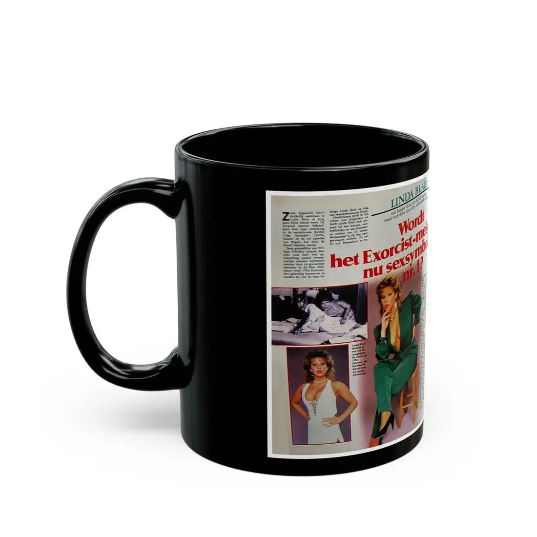 Linda Blair #272 - Kwik Mag. Spread (Vintage Female Icon) Black Coffee Mug - Go Mug Yourself