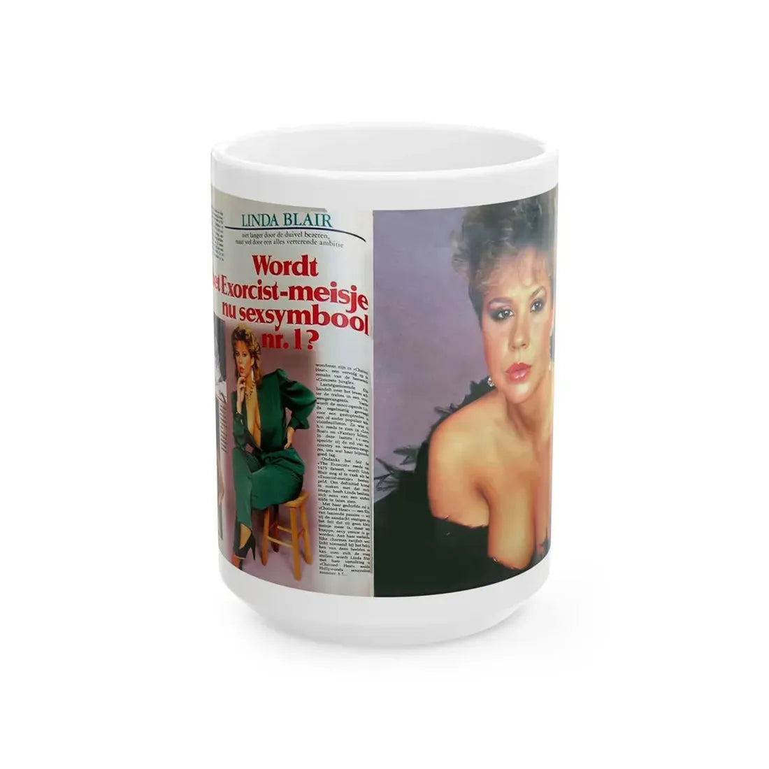 Linda Blair #272 - Kwik Mag. Spread (Vintage Female Icon) White Coffee Mug 15oz - Go Mug Yourself