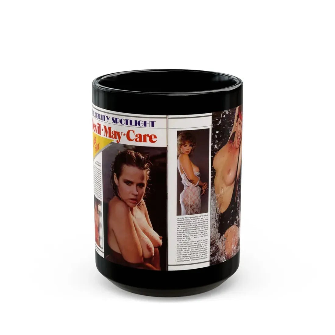 Linda Blair #296 - High Society Mag. August '83 - 2 Pages 4 Photos with, captions & article (Vintage Female Icon) Black Coffee Mug 15oz - Go Mug Yourself