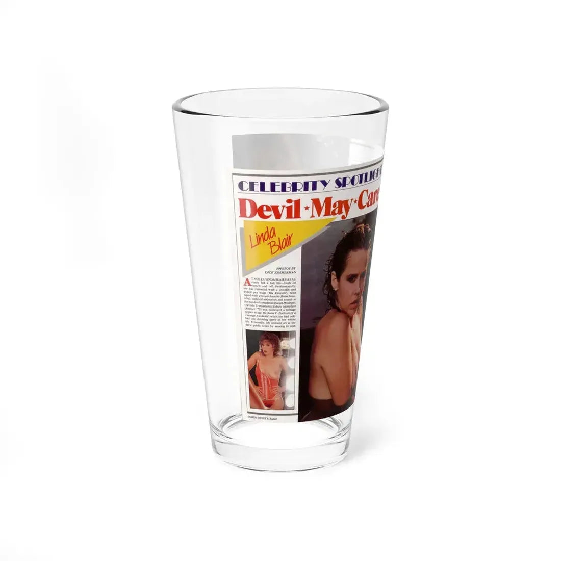 Linda Blair #296 - High Society Mag. August '83 - 2 Pages 4 Photos with, captions & article (Vintage Female Icon) Pint Glass 16oz - Go Mug Yourself