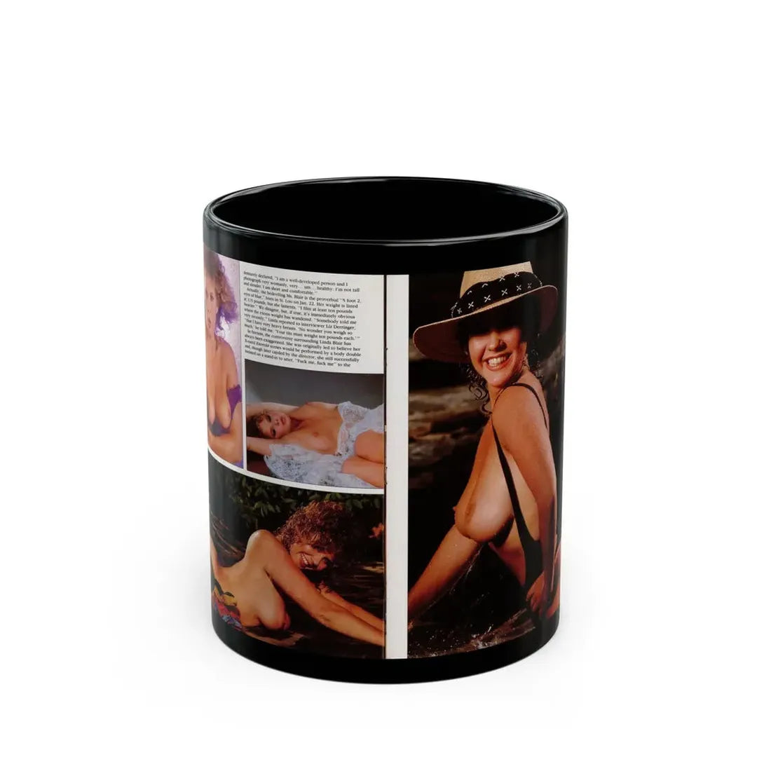 Linda Blair #297 - High Society Mag. August '83 - 2 Pages 3 Photos with, paragraph (Vintage Female Icon) Black Coffee Mug 11oz - Go Mug Yourself