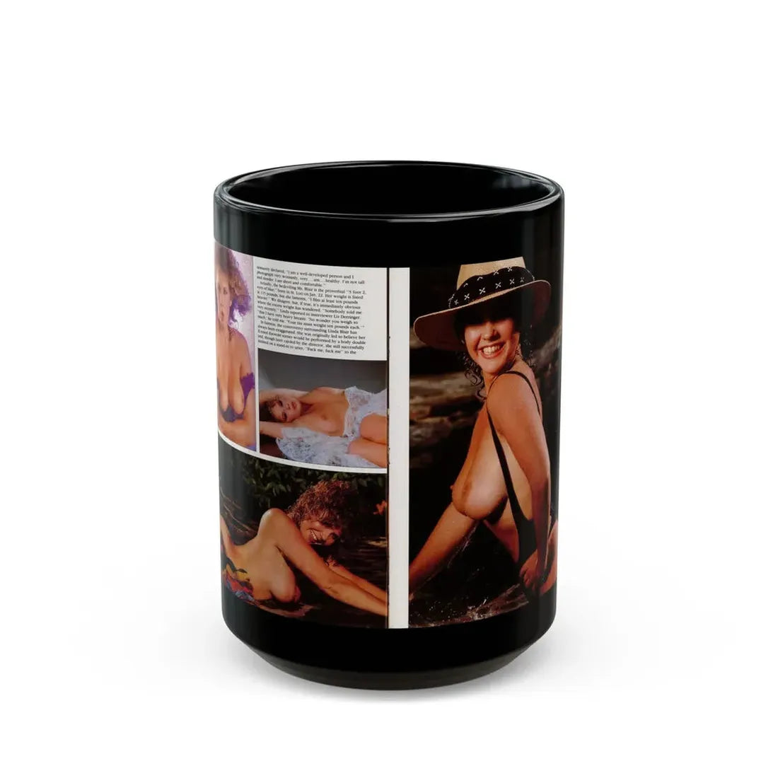 Linda Blair #297 - High Society Mag. August '83 - 2 Pages 3 Photos with, paragraph (Vintage Female Icon) Black Coffee Mug 15oz - Go Mug Yourself