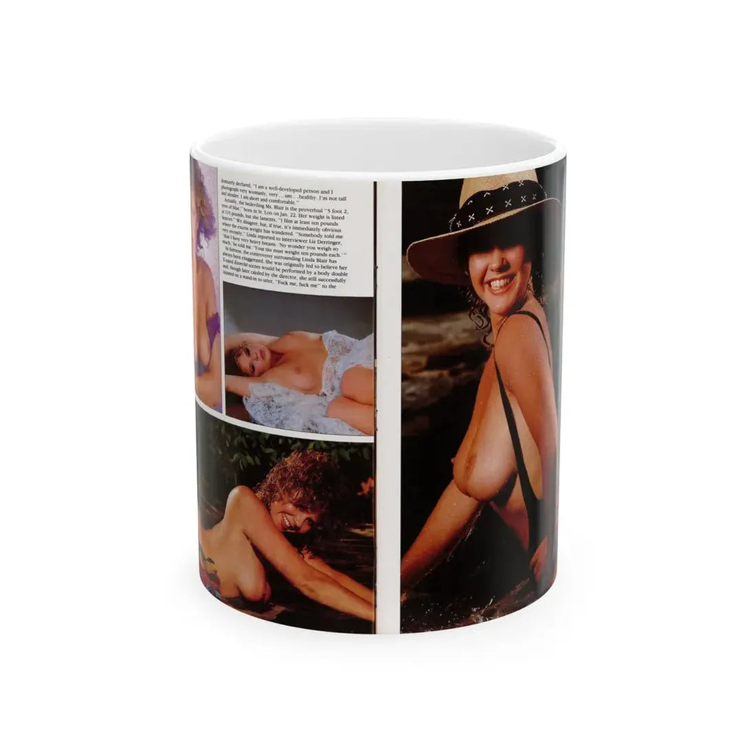 Linda Blair #297 - High Society Mag. August '83 - 2 Pages 3 Photos with, paragraph (Vintage Female Icon) White Coffee Mug 11oz - Go Mug Yourself