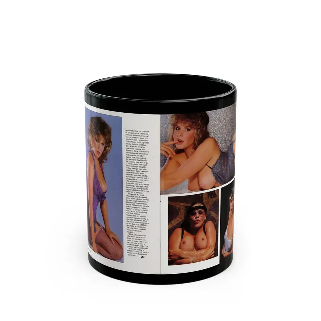 Linda Blair #298 - High Society Mag. August '83 - 2 Pages 4 Photos with, article (Vintage Female Icon) Black Coffee Mug 11oz - Go Mug Yourself